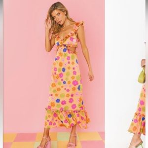 Show me your mumu lane midi dress in popping poppy